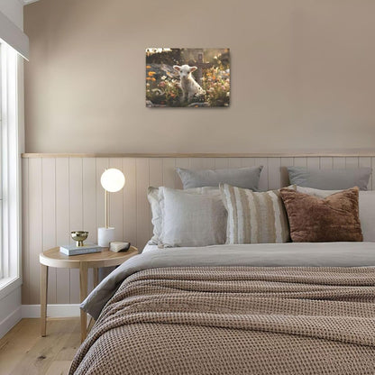 Nexlyth 24" 16" Farmhouse Lamb Wall Art For Kids Christian Cross Canvas Wall Decor Christ Pictures Paintings Prints