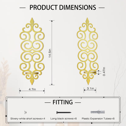 OYEFLY DIY Metal Candle Sconces Wall Decor, Wall Mounted Candle Holder (Gold)