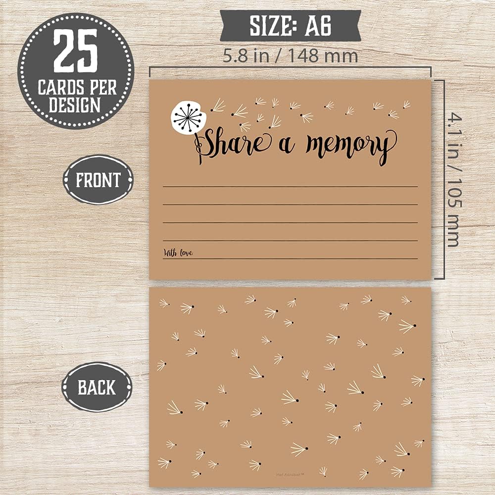 50 Share A Memory Cards for Celebration of Life, Memorial, Funeral, Retirement, Birthday, Wedding - 2 Rustic Designs