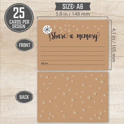 50 Share A Memory Cards for Celebration of Life, Memorial, Funeral, Retirement, Birthday, Wedding - 2 Rustic Designs