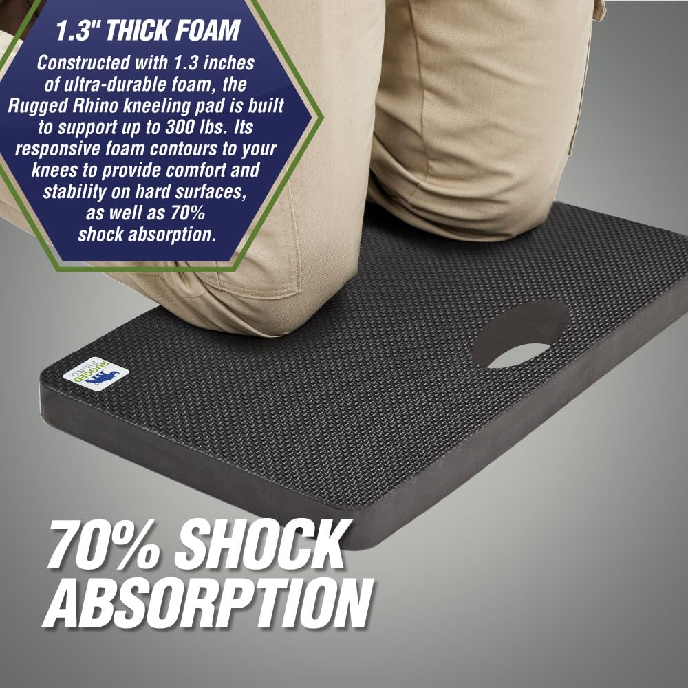 Rugged Rhino Heavy Duty Foam Patent Pending Kneeling Pad, Comfortable Thick Garden Knee Pads Resists Water, Durable Shock Absorbent, Comfortable, Gardening, Mechanic Tools, Bathing Baby, Onyx Black