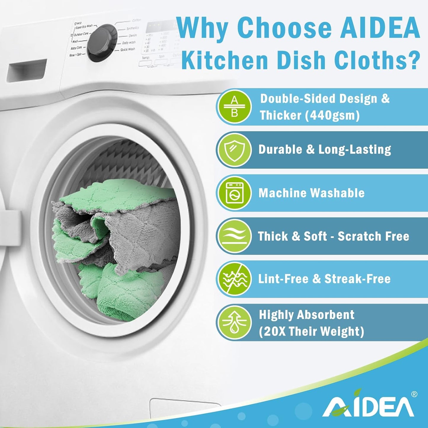 24 Pack 6.3" x10.4" AIDEA Kitchen Towels, Absorbent Coral Fleece Dish Towels, No Odor Reusable Dish Cloths, Microfiber