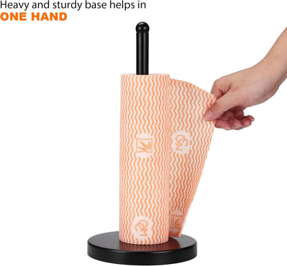 Heavy Duty Black Paper Towel Holder Countertop, Steady Weighted Towel Roll Stand Organizer for Kitchen Bathroom (A076)