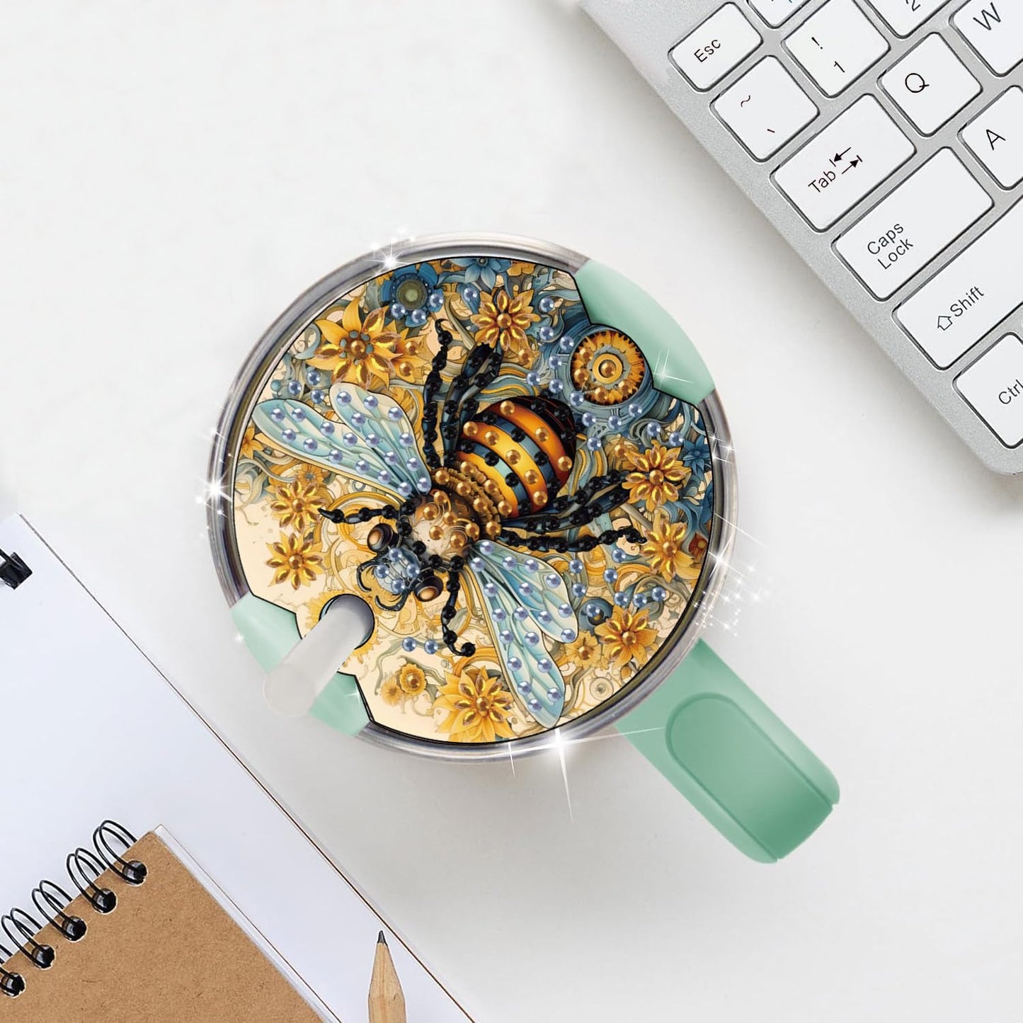 DDGYP 4Pcs Diamond Painting Cup Lid Accessories, 5D Diamond Art Tumbler Lid Topper, Acrylic DIY Craft Supplies, Diamond Art Kits for Adults, for 40oz Tumbler with Handle, Home & Daily Decoration