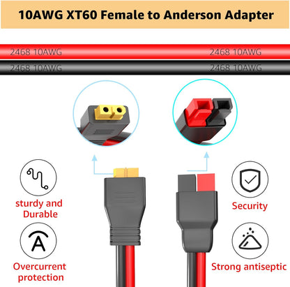 XT60 Female Head to 45A Anderson Connector Adapter, 10AWG Cable for Outdoor Power Banks and Solar Panels (2M/6.6FT)