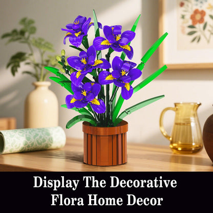 CUBIMANA Botanicals Iris Flowers Building Set for Adults - Artificial Plants & Flowers Decor for Home Office Bedroom or Desk, 808PCS Floar Birthday Christmas Housewarming Gift for Women & Men Ages 18+