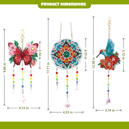 Lesaonsy 3 Pcs Diamond Art Kits, Arts & Crafts, Double-Sided Gem Art Set Diamond Painting Suncatcher Craft Kit Crystal Window Garden Decor Set (Orange-red Hummingbird Butterfly Mandala)