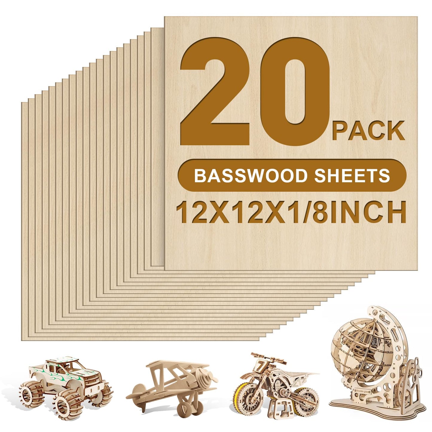 20 Pack Basswood Sheets 1/8x12x12 Inch 3mm Basswood for Laser Cutting, Drawing,Wood Burning, Architectural Models.Plywood Sheets Unfinished Wood Sheets for DIY Crafts.