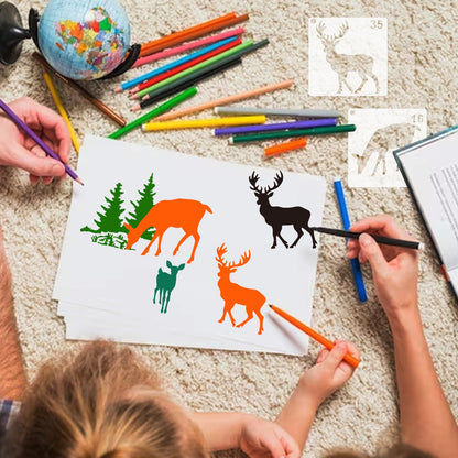 35 Pack Deer Stencils for Painting on Wood, Pine Tree Stencils Deer Head Antlers Stencil Forest Animal Template for DIY Craft Wall Fabric Rock Chalkboard Sign School Art Scrapbook Projects (Deer)