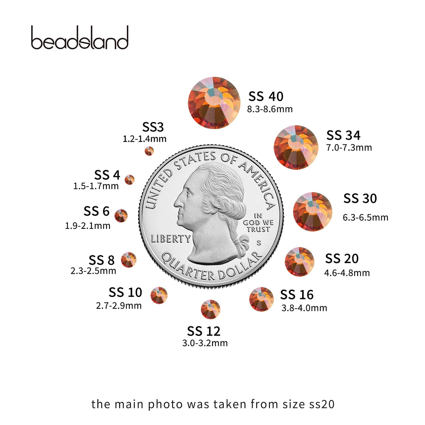 Beadsland 1440 Pieces Flat Back Crystal Rhinestones Round Gems,Amber,SS3,1.2-1.4mm