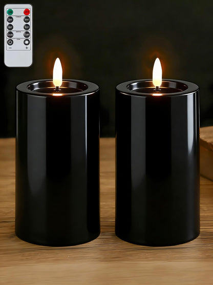 Gmnee 3"x4" Outdoor Waterproof Flameless Candles with Remote and Timers, LED Candles, Battery Operated Candles, Electric Fake Pillar Candles for Patio, Porch, and Lanterns Decor (Black, Plastic)