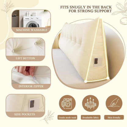 DANGHOOGY Headboard Pillow King, Large Triangular Wedge Headboard Pillow for Reading and Resting, Backrest Positioning Support Pillow with Removable Cover (Beige)