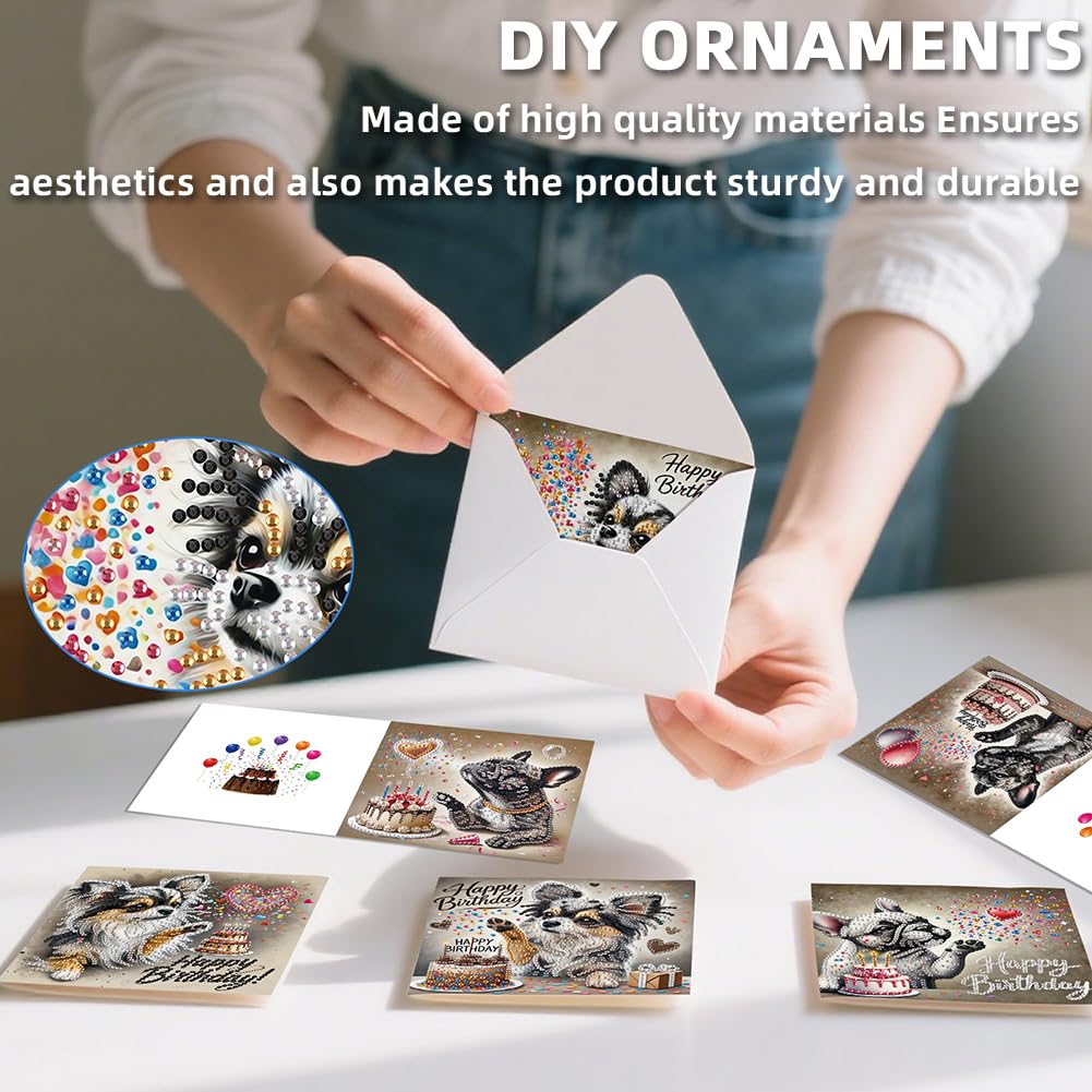 POETRYDRAW 6 Pack 5D DIY Diamond Art Painting Dog Card Kit, Diamond Art Birthday Holiday Greeting Card, Crafts Kit Creative with Envelope