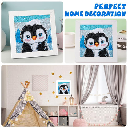 QEUOYSS Diamond Art Kit for Kids with Wooden Frame Art and Crafts for Kids Ages 6-8 -10-12 Easy to DIY Diamond Art for Kid and Adult Beginners Home Wall Decoration (Penguin)