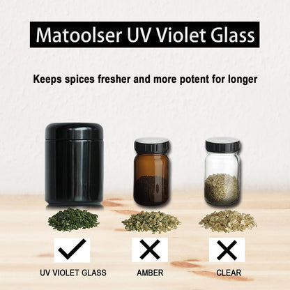 Matoolser Black Glass Storage Container Jar 250ml Half Oz with UV Protection for Spice Coffee