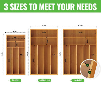 Bayting Bamboo Silverware Organizer, Bamboo Kitchen Drawer Cutlery Organizer, Utensil Holder, Flatware Organizer Tray (15.8"x9.5"x1.6")