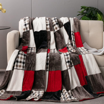 63x90, Tache Holiday Red Farmhouse Super Soft Plaid Patchwork Plush Lightweight Decorative Couch Travel, Lap, Bed Throw