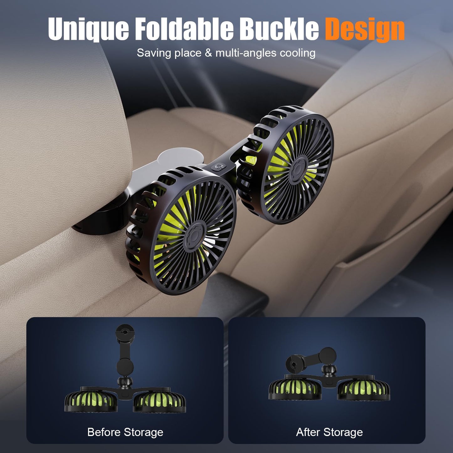 Hayousui USB Car Cooling Fans for Backseat: Dual Head Car Fan for Kids 3 Speeds 360° Rotatable Vehicle Rear Headrest Fans 5V Powerful Electric Air Circulation Fan for Sedan SUV RV Truck (USB Plug)