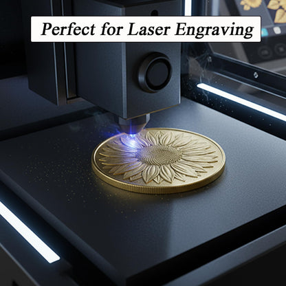 Solid Brass Blank Challenge Coins for Engraving, 10 Pcs Matte Finish 40 mm Brass Coin Blanks for Laser Engraving with Plastic Case - 3mm Thickness Blank Coins for DIY Crafts Gifts