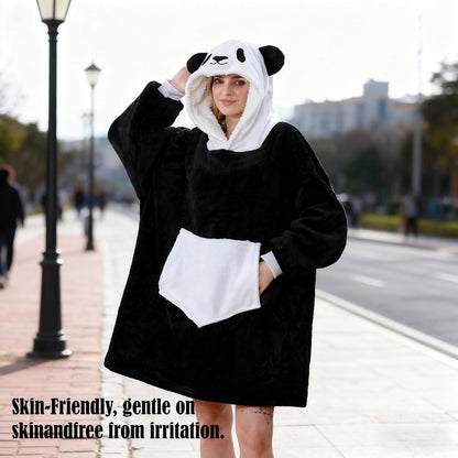C hello cloud Oversized Hoodie Blanket, Wearable Blanket sweatshirt, Ultra Soft Sherpa Fleece Comfy Snuggle Hoodie, Comfy Snuggle Pullover for Women Men, Black White Panda