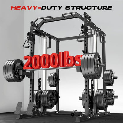Roygym 2000LBS Power Cage, Power Rack with Cable Crossover System, All-in-One Squat Rack with Dual Independent Pulley System for Home Gym, Black