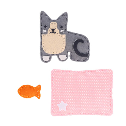 Petit Collage: Mini Craft Kit: Pocket Pet Kitten - Portable Felt Sewing Kit with Precut Pieces, Thread, Stuffing, Child‑Safe Needle & Tin – Screen‑Free Fine Motor Toy for Ages 6+