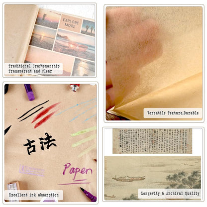 100 Sheets Natural Gampi Bark Rice Paper, 13.8x16.5”, Ultra-Thin, Strong & Translucent Cicada Wing Traditional Handmade Xuan Paper for Fine Art Painting, Botanical Rubbing and Calligraphy