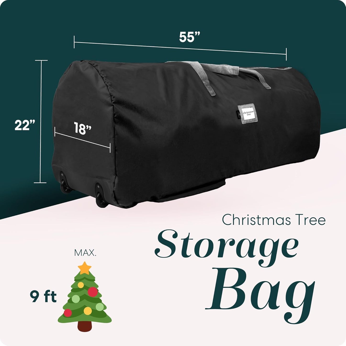 Handy Laundry Rolling Tree Storage Bag for 9-Foot Artificial Christmas Tree, Zippered with Carry Handles and Wheels,