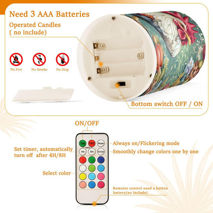 ALAZA Chicken Rooster Flickering Flameless Candles Battery Operated with Remote Timer,Tea Light Candles LED Pillar Votive Candles Set of 2 for Outdoor Indoor Decorations