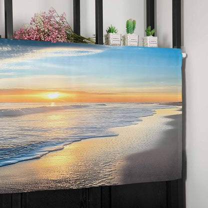 Hostline Sunset 42"x18" Valances Curtains for Living Room Beautiful Seascape Waves and Beach Semi Sheer Valance
