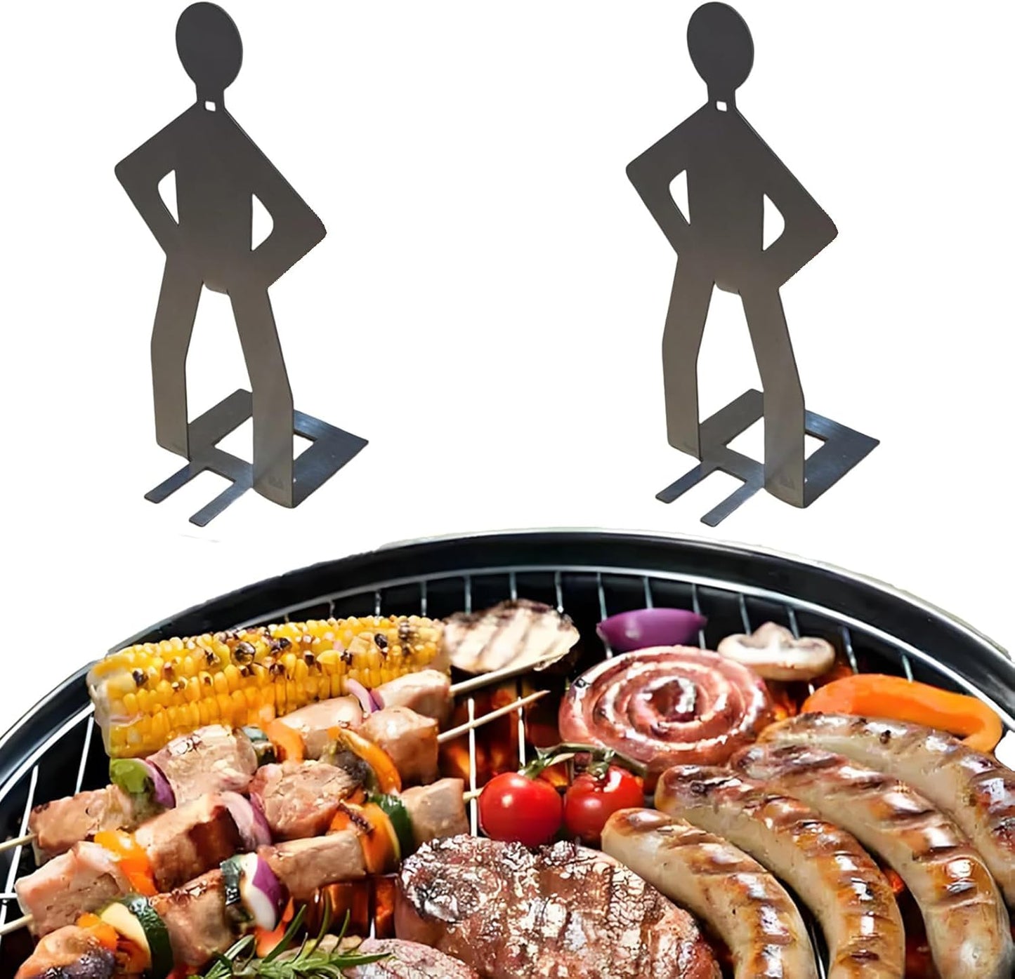 SIMOTOS 2025 (2 Stainless Steel BBQ Sausage Holder New Creative Standing Man Sausage Rack, Funny Shape Metal Hot Dog