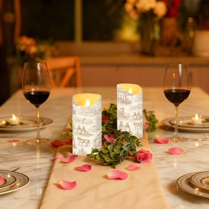 Gravopti Toile Pattern 2 Pack Flameless LED Pillar Candles with Remote & Timer, Battery Operated, Flickering Wax Candle for Wedding, Romantic Home & Party Decor