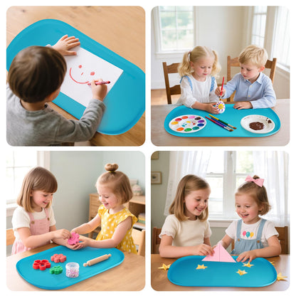 idooss Silicone Art Mats for Kids 24” x 16”, Silicone Craft Mats with Raised Edges, Paint Mat for DIY, Paint, Crafts, Clay, Jewelry-Making (Blue)