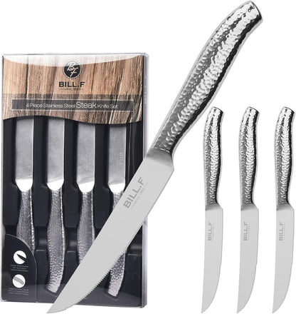 Serrated Steak Knife Set of 4, BILL.F Stainless Steel Steak Knives