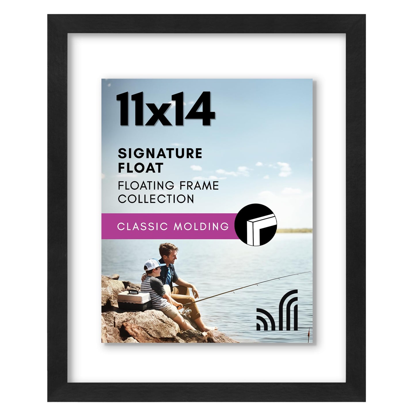 Americanflat 11x14 Floating Picture Frame with Polished Crystal-Clear Glass - Use as 8x10 Picture Frame or Display 5x7 Photo - Signature Float Collection - Photo Frames for Wall Display - Black