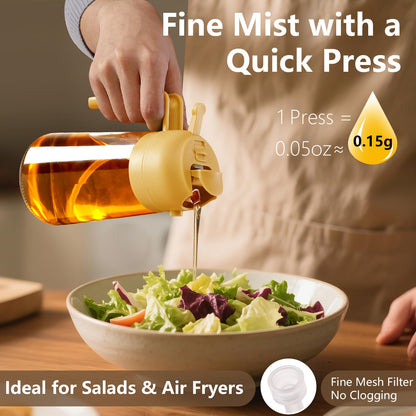 Olive Oil Sprayer for Cooking, 470ml 2 In 1 Glass Oil Dispenser/Pour Bottle, Kitchen Accessories, Kitchen Gadgets for Air Fryer, Salad, BBQ (Black)