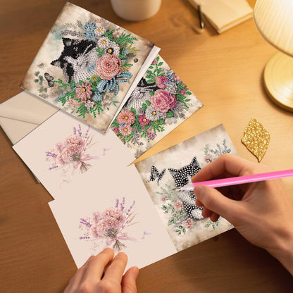 JZHYOAN 6Pcs Cat Diamond Art Card with Envelopes Diamond Painting Cards Crystal Arts Craft Gem Art Gem Painting Mosaic Kit Handmade Birthday Greeting Cards for Holidays Cross Stitch Kit Gift