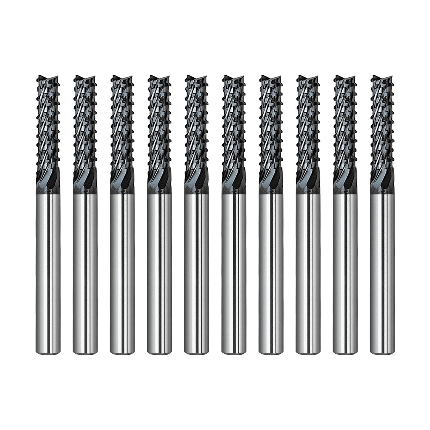 WEXWE Tools 10Pcs 3.0mm CrAlB Coating Solid Carbide End Mill Engraving Milling Cutter CNC Router Bits for PCB Machine, 1/8" Shank 1BOX