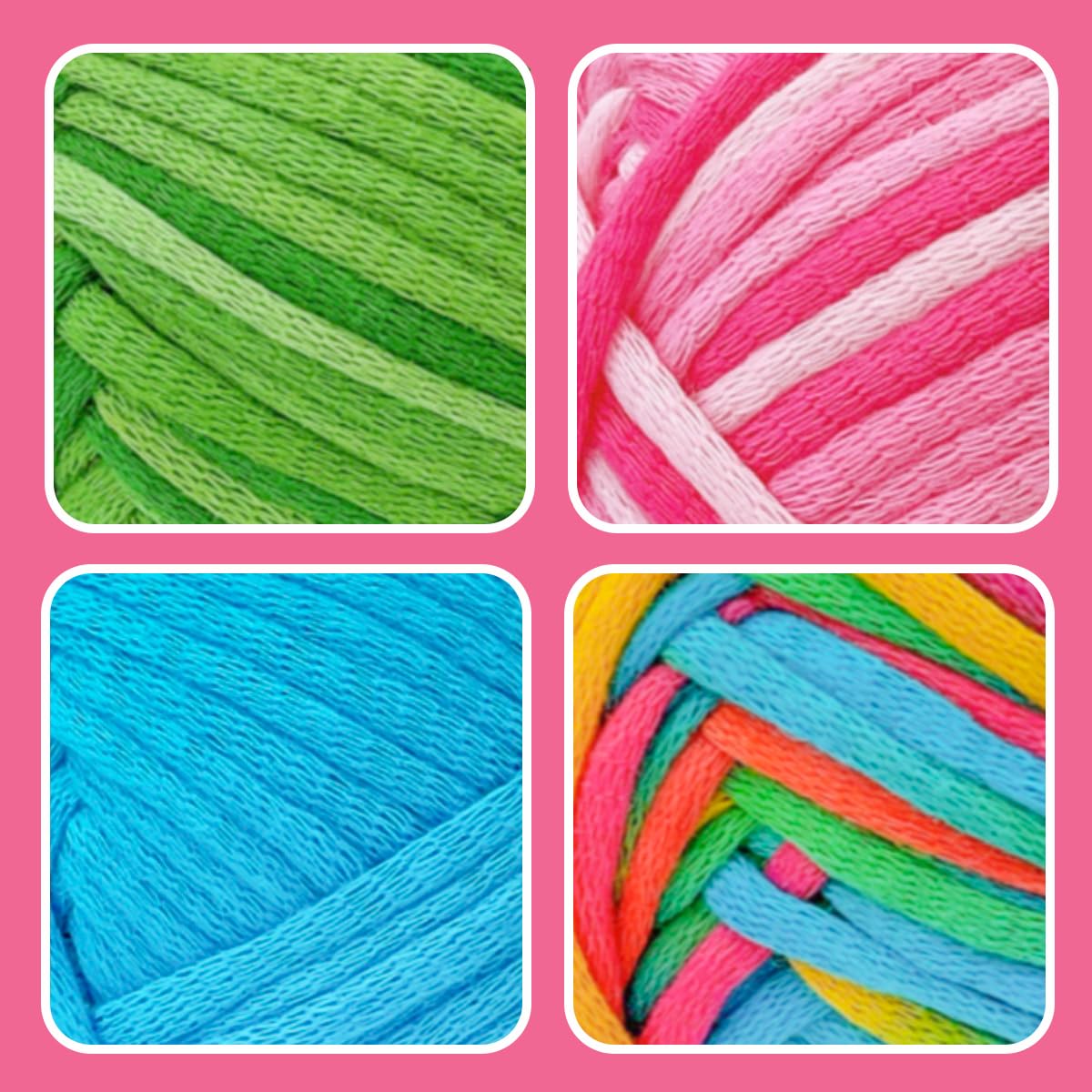 FREEASYFAR 4x50g Beginner Crochet Yarn for Crocheting and Knitting; Beginner Easy Yarn kit with Tool Set (Rainbow+Strawberry+Lawngreen+Aqua, 4 Skein)