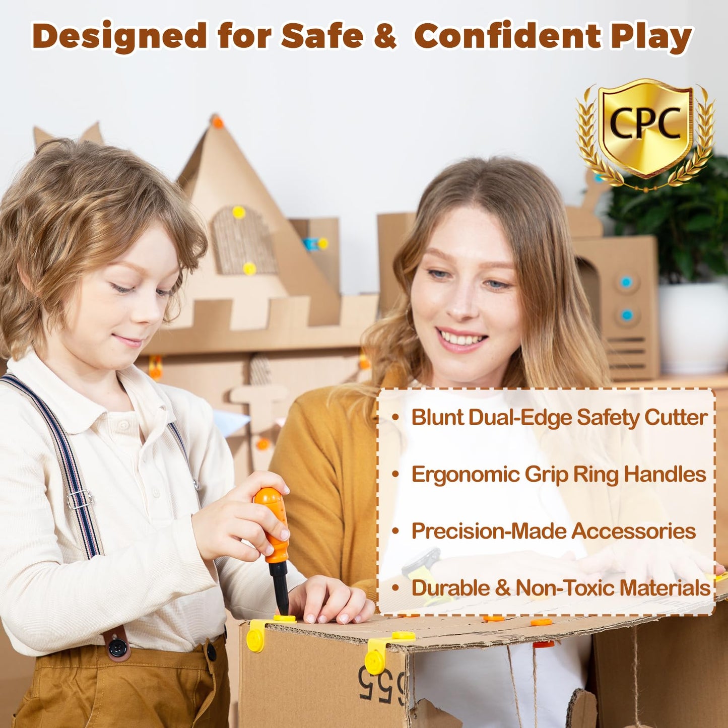ZLemma Cardboard Construction Kit - 401 PCS Kids Building Set with Safe Serrated Cutter, Crease Roller, Screws & Nuts, STEM Upcycled Tool for DIY Cardboard Projects, Engineering & Creativity