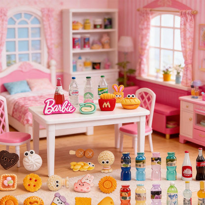 100pcs Miniature Food Drink Mini Brand Bottles Soda Pop Cans Cake Ice Cream Pretend Play Kitchen Game Party Accessories Toys for 1/12 Doll House Resin Food Figures Dollhouse Kitchen Decorations