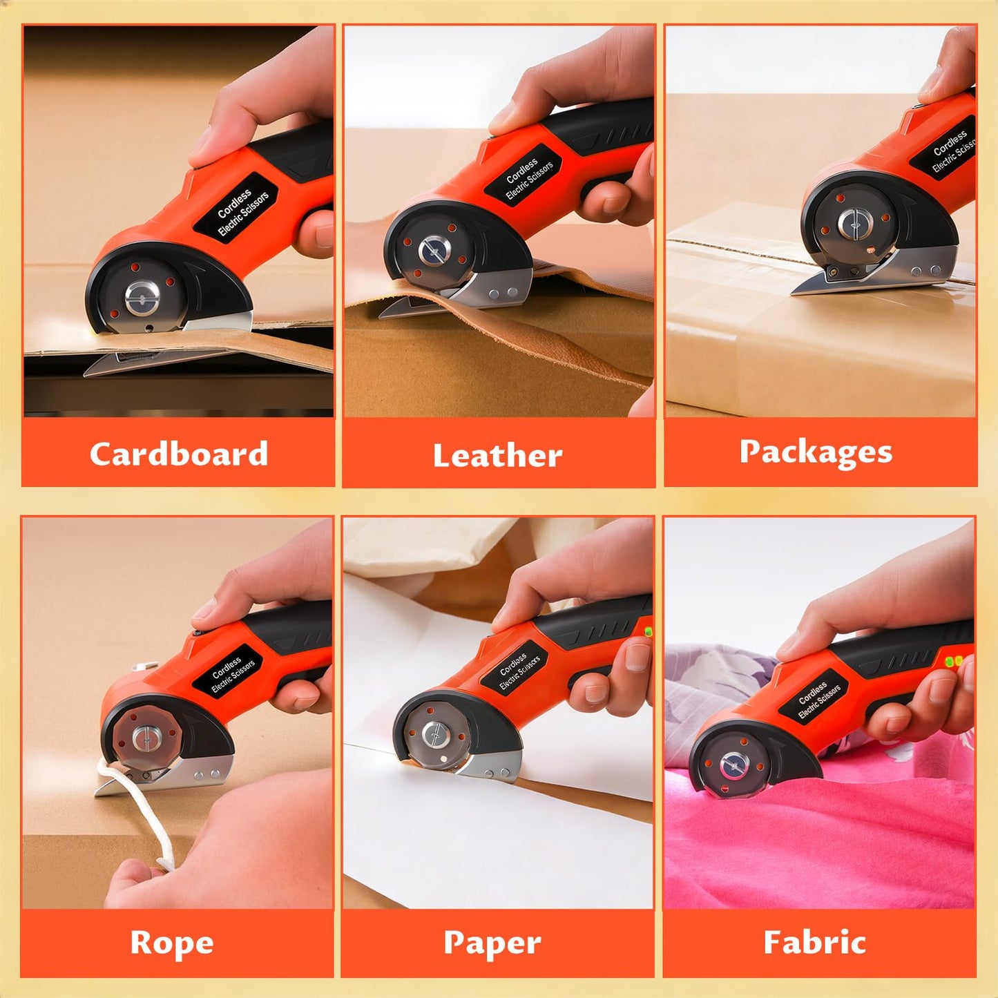 Lichamp Cordless Electric Scissors, Rechargeable Box Cutter, Carpet & Fabric Rotary Cutter with Safety Button, USB Charging for Cardboard Box, Plastic, Leather & More