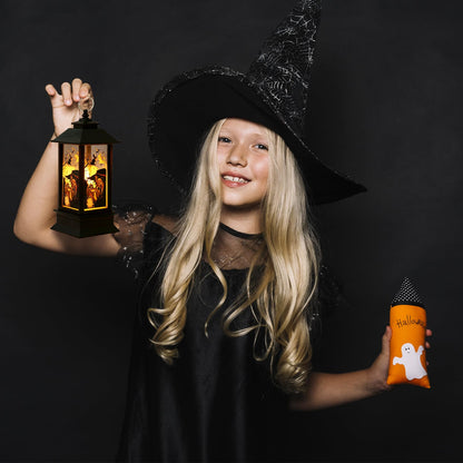 2 Pieces Halloween Lanterns Decoration 5.1" Height Retro Hanging Lamp Halloween Witch Flameless Candle Holder with Transparent Pumpkins Lantern Gift for Home Trick or Treat Party Supplies