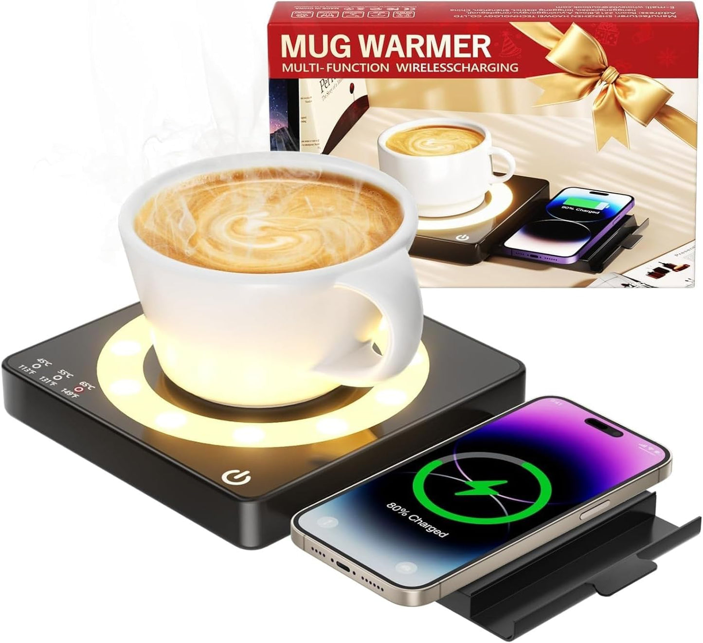 15W 3 Settings 8H Coffee Mug Warmer, Smart Mug Warmer, Wireless Phone Charging, Heat Temperature Controlled, Auto Off