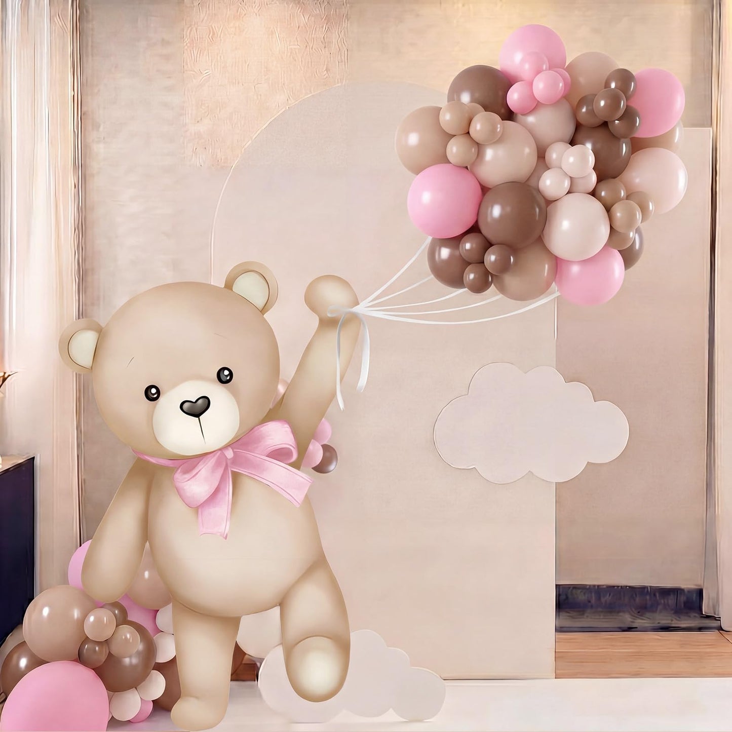 Teyva Daily 43 Pcs Pink Brown Bear Baby Shower Decorations for Girl 31 Bears Cardboard Cutout Stand Decoration Pink and Brown Balloon Stand Kit Gender Reveal Bear Balloons Kit for Baby Shower Birthday