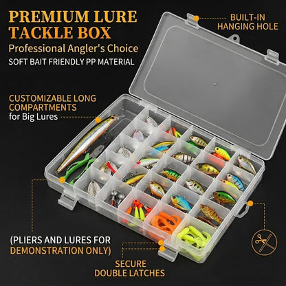 MERATIA 3 Pcs 36 Large Grids Clear Plastic Organizer Box with Adjustable Dividers,Multipurpose Fishing Tackle Box Craft Organizers Box for Bead,Jewelry,DIY Crafts,Art,Small Items Storage 3pack