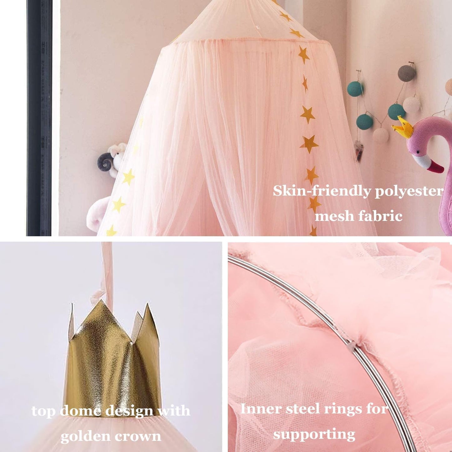 ESUPPORT Dome Princess Bed Canopy Round Lace Mosquito Net Play Tent Hanging House Decoration Netting Curtains