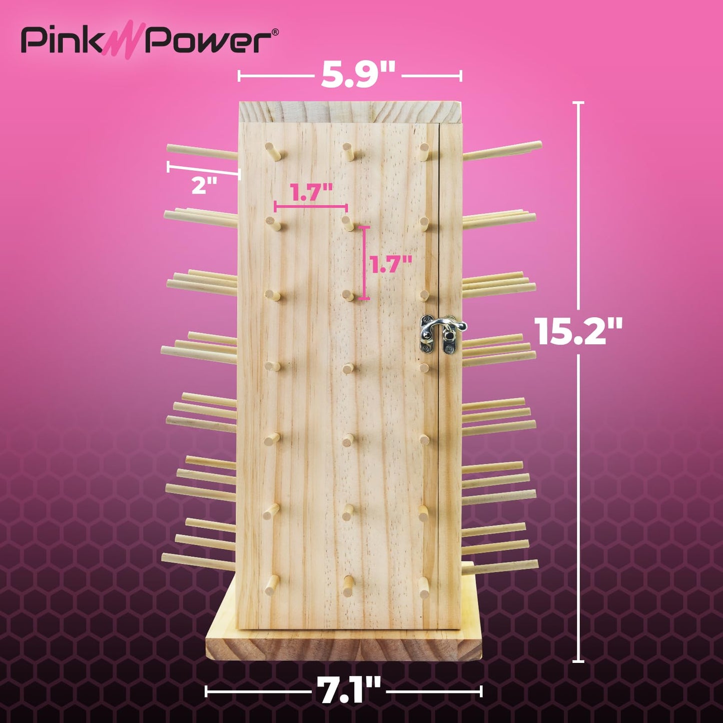 Pink Power 84 Spools Thread Holder Stand - 360 Full Rotating Wooden Thread Organizer - Embroidery Spool Holder Rack - Spool Storage box for Sewing, Quilting, Jewelry, and Hair-Braiding