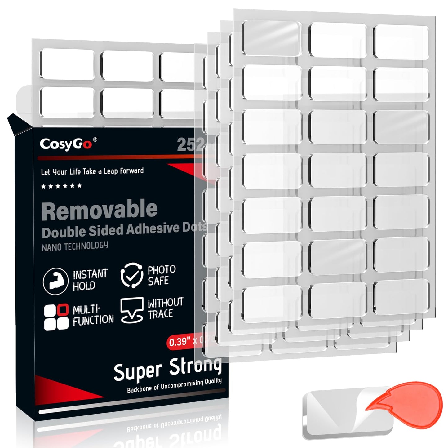 Cosygo Large Mounting Putty No Trace, Museum Double Sided Tape Glue Adhesive Dots Clear Sticky Tack, Non-Toxic Picture Hanging Adhesive, 0.39 x 0.78 in (252 Pcs)