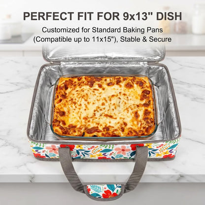 Insulated Casserole Carrier Fits Pioneer Woman Kitchen Stuff & 9x13 Baking Dish, Large Lasagna Lugger Tote, Leakproof Thermal Food Warmer Bag for Potluck, Picnic, Travel, Hot/Cold Food & Mom Gifts